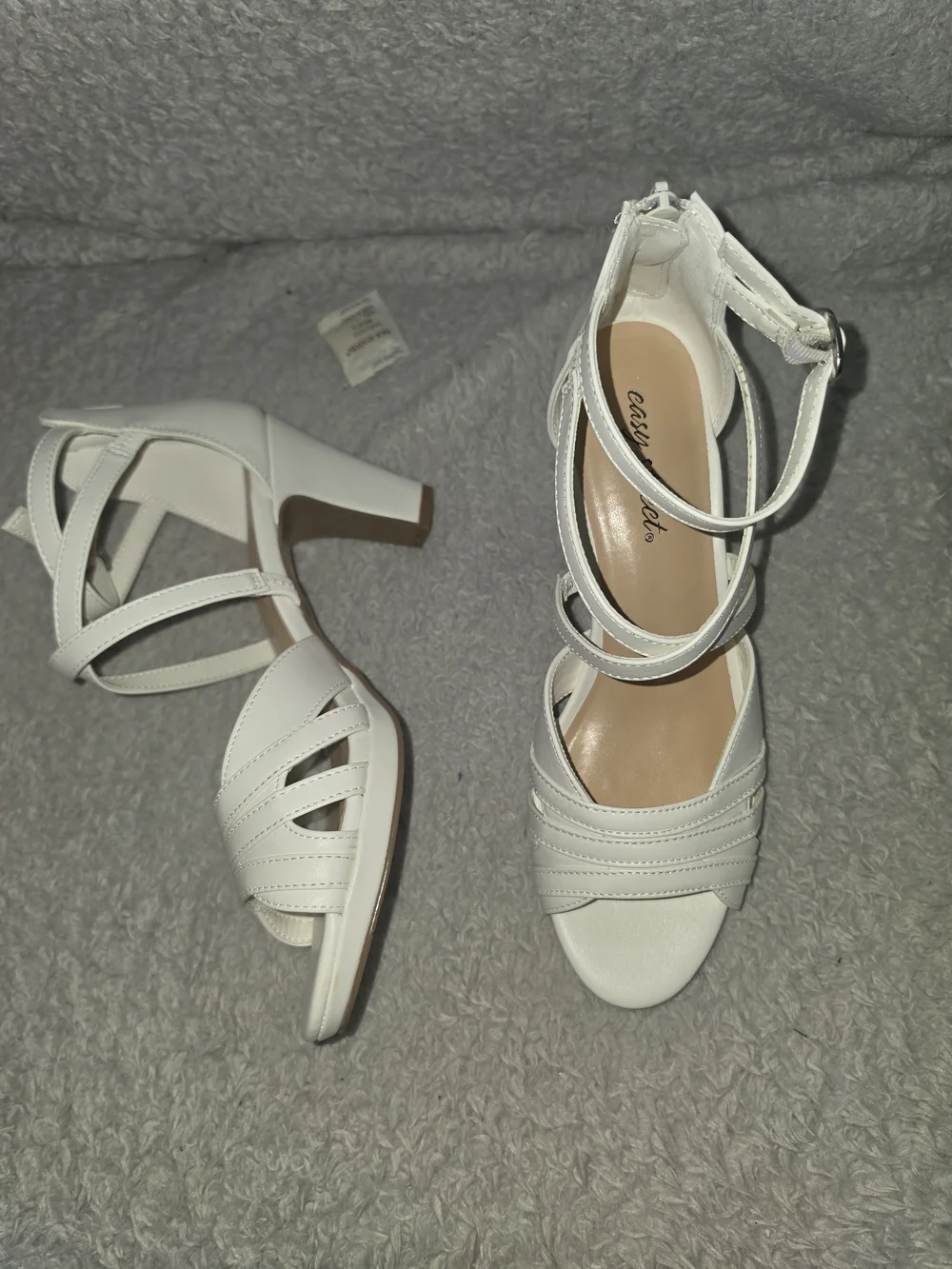 easy street White Strappy Ankle-Wrap Heeled Sandals